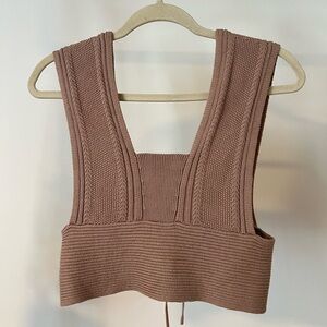Brown Knit Sleeveless Cropped Top
